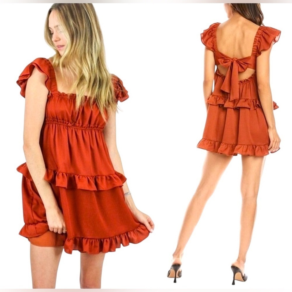 WeWoreWhat Rust Ruffle Mini DressXS-S